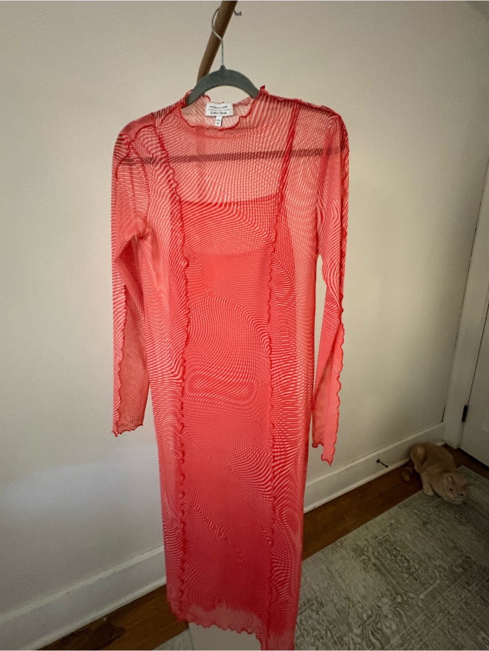 & Other Stories Coral Stripe Sheer Top